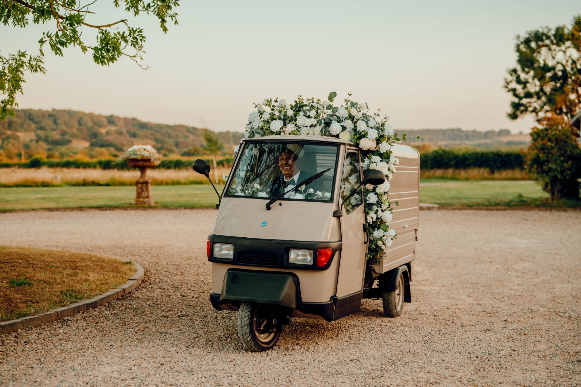 Vintage floral tuk-tuk ice cream cart hire in Harrogate — weddings and events